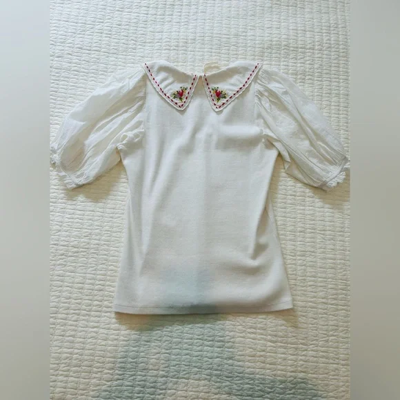 NWT Anthropologie Blouse with puff sleeve and embroidered collar size Small - Picture 2 of 2